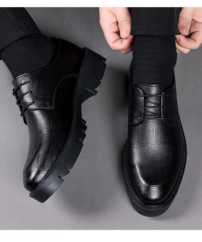 5 8 10cm Heel Cow Leather Platform Shoes for Men Fashion Casual Spring Autumn Increase Shoes Male New Designer Shoe Men