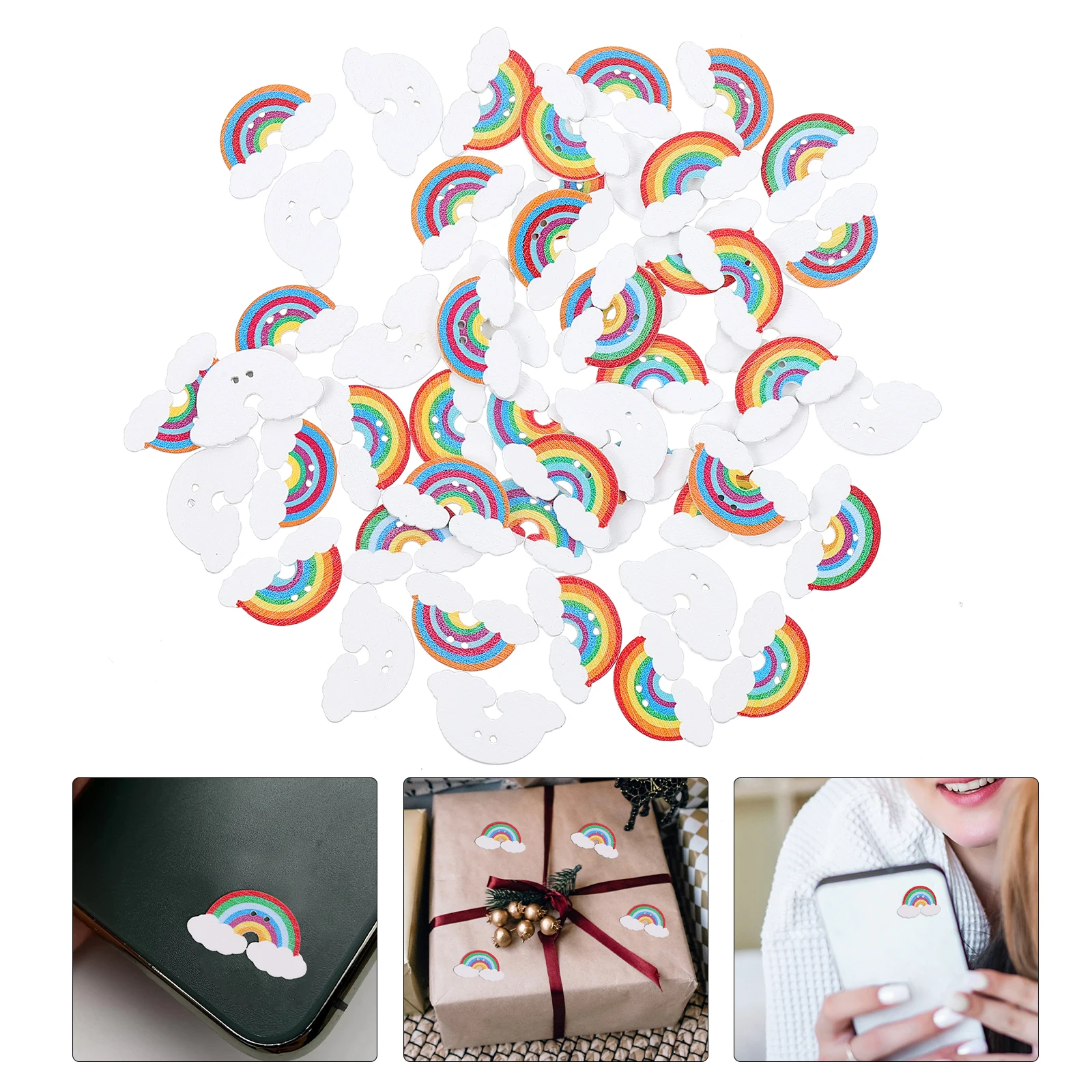 

150pcs Rainbow Wood Slices Colorful Wooden Chips DIY Craft Accessory Smooth Surface Decorative Pendant H made Project