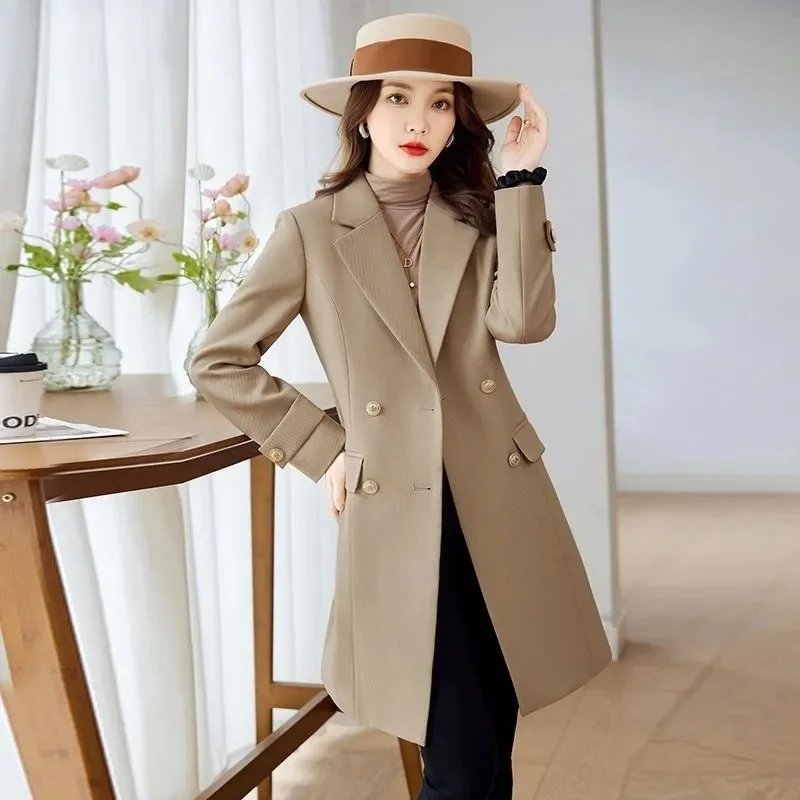 Autunno inverno medio-lungo giacca a vento donna 2024nuovo vestito allentato colletto Trench cappotto doppio petto capispalla moda soprabito femminile