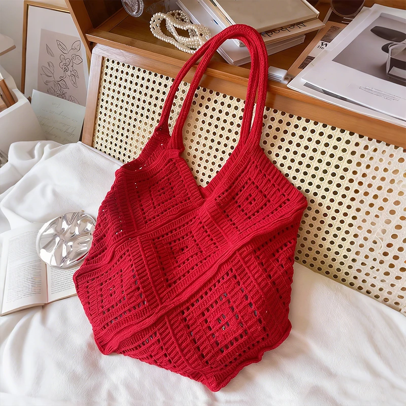 Garn Aushöhlen Große Kapazität Schulter Taschen Sommer Neue Damen Taschen Casual Weiche Vielseitige frauen Handtaschen