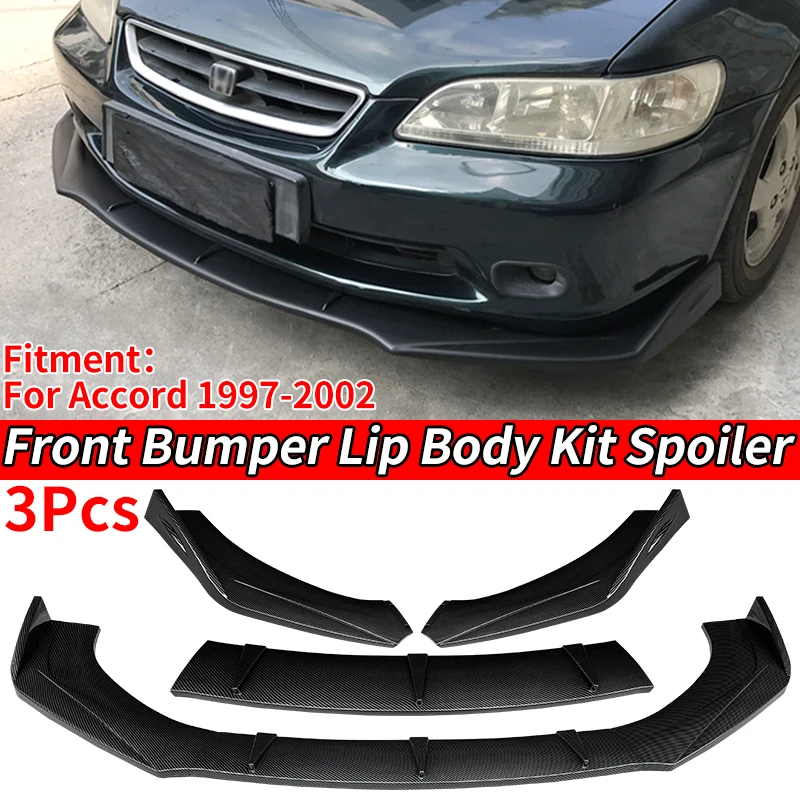 3Pcs Car Front Bumper Splitter Lip Body Kit Spoiler Diffuser Deflector Carbon Fiber Look For Sixth Generation Accord 1997-2002