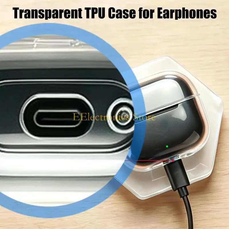 B03C Attachment-Ready Earbud Cover Housing for P42I Charging Case, Clear Flexible Shell with Separate Lid Section, Open