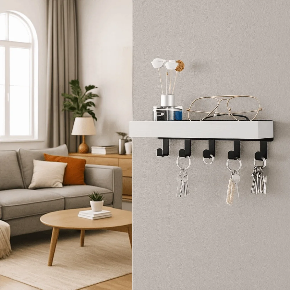 

Display Rack Multifunctional Wooden Key Holder Durable with 6 Hooks Key Rack Organizer Household Wall Mounted Key Holder Kitchen