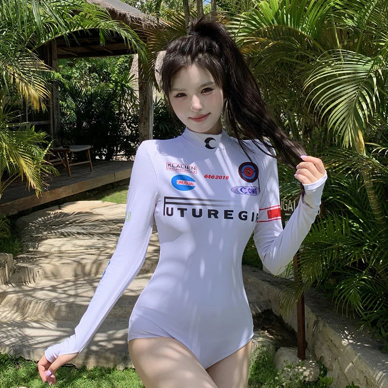 New one-piece swimsuit for women, motorcycle long sleeved sun protection, plus size slimming diving suit