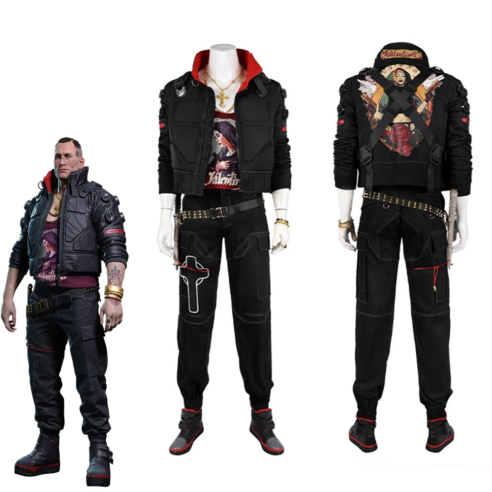 Game Jackie Cosplay Mercenary Costume For Men Punk Retro Coat Top Pants Battle Uniform Suit Halloween Carnival Party Streetwear