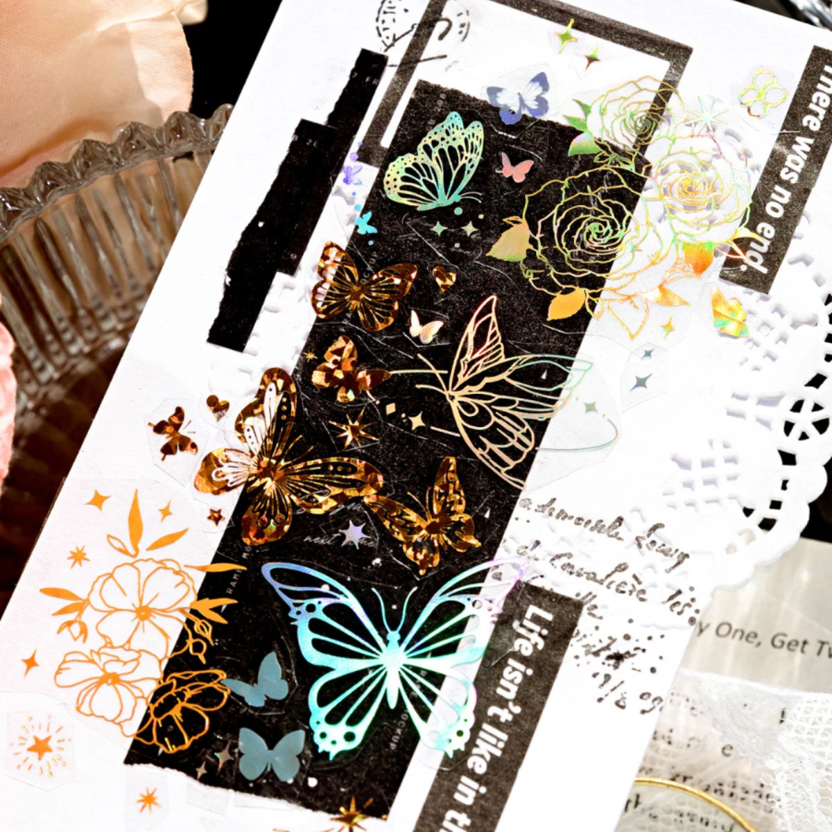 3 Sheets A Dream Star Series Vintage Butterfly Laser Gold PET Sticker Creative DIY Journal Collage Decor Material Stationery