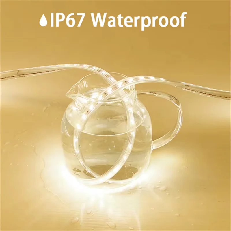 AC 220V LED Strip Light 2835 180LEDs/m with Eu Plug Waterproof Flexible Ribbon Tape for Home Kitchen OutdoorLighting Decoration