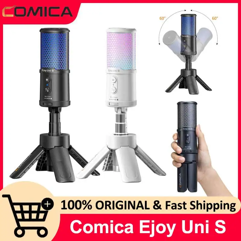 ميكروفون ألعاب COMICA Ejoy UNI S RGB مع حامل ثلاثي القوائم، وإلغاء الضوضاء للبث والتسجيل #1