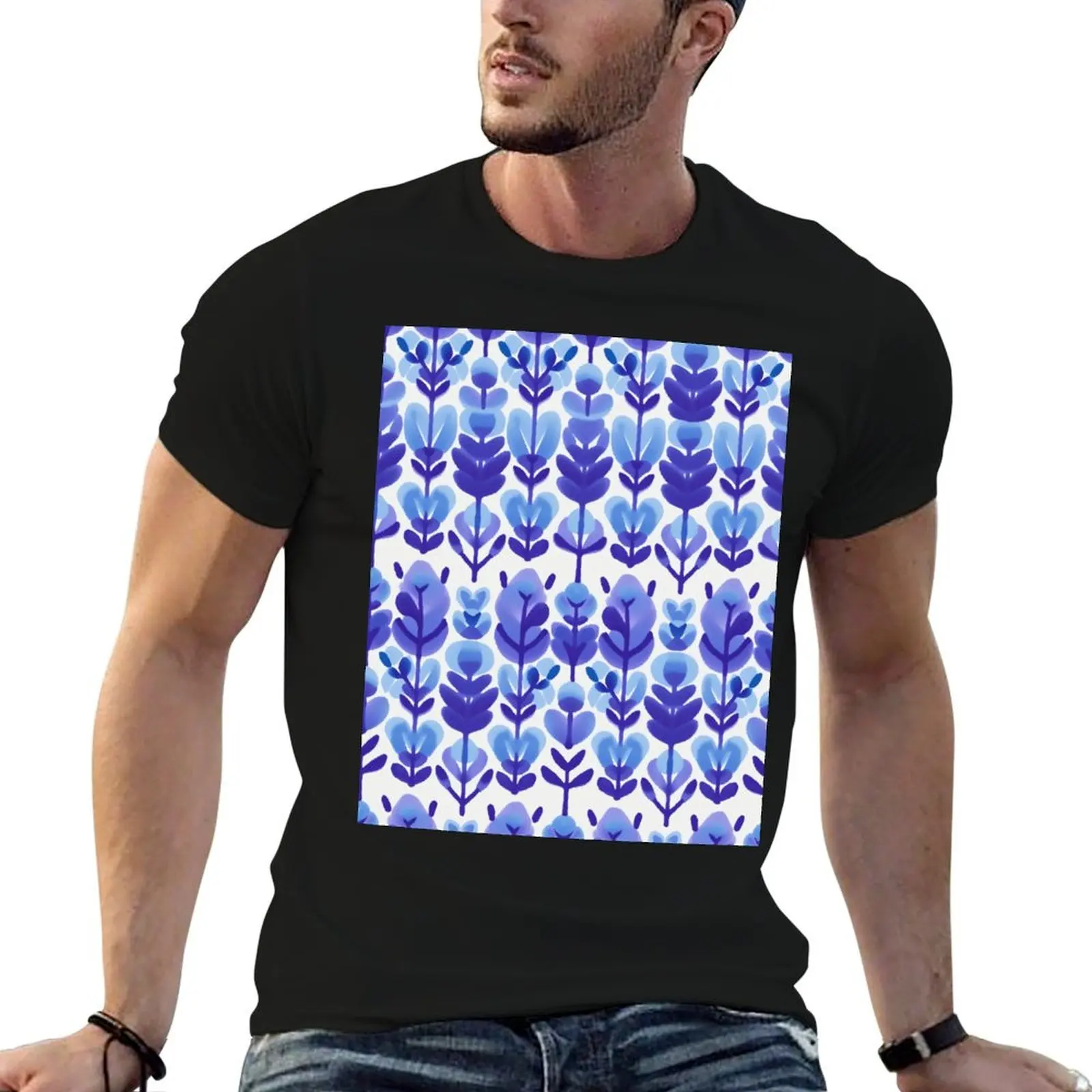 Watercolor Nature's Tapestry Violet Blue White T-Shirt Utility Casual Work T-Shirt