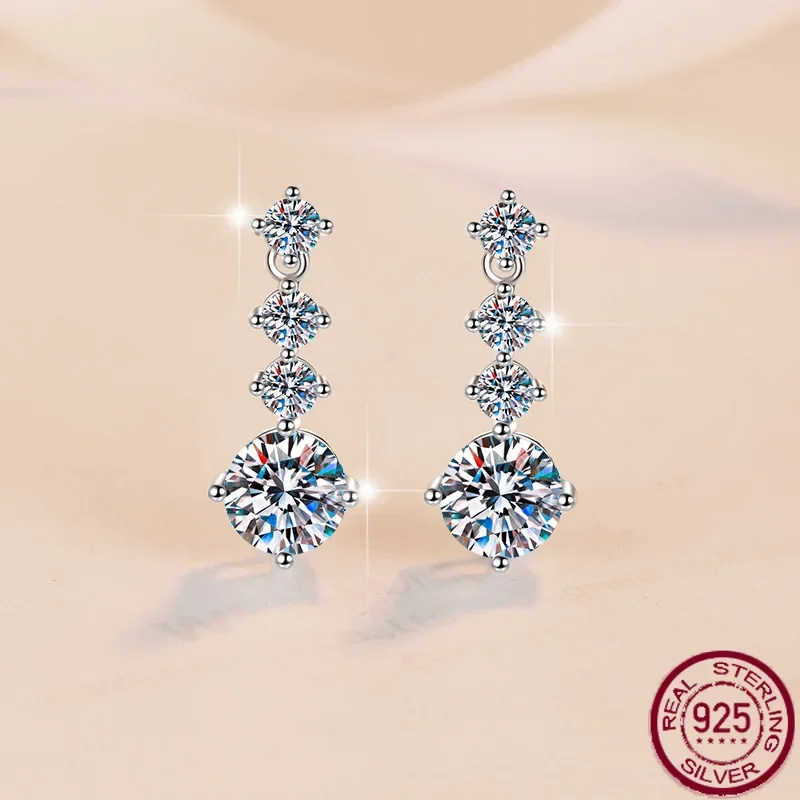 2025 New Summer Fashion Multi-purpose Earrings S925 Pure Silver Fringe Earrings Moissanite Stud Earrings Wedding Jewel