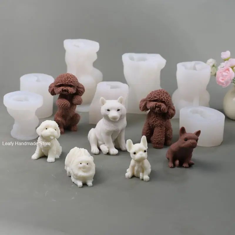 Dog Candle Silicone Mold 3D Animal Cute Puppy Statue Soy Wax Mould Dog Lover Gift Home Decor Molds