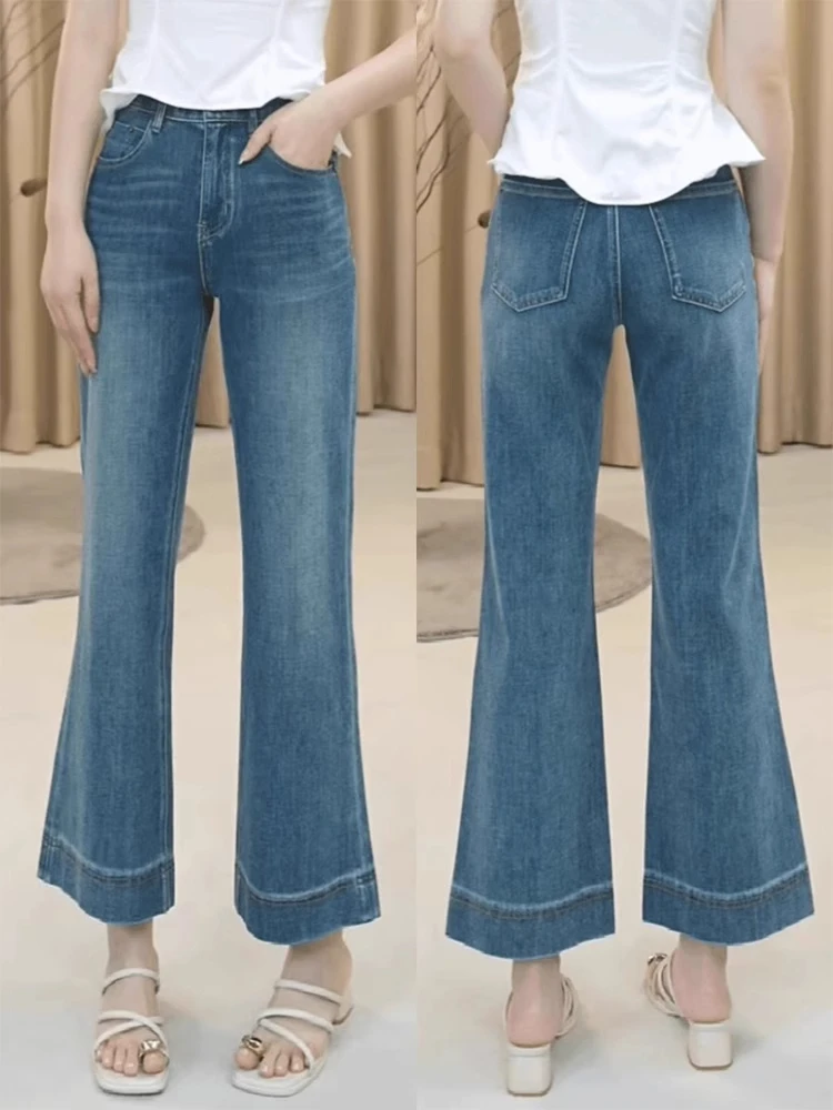 

Джинсы-клеш с высокой талией, женские весенние новые эластичные брюки небольшого размера Personali, универсальные утягивающие расклешенные брюки с девятью точками