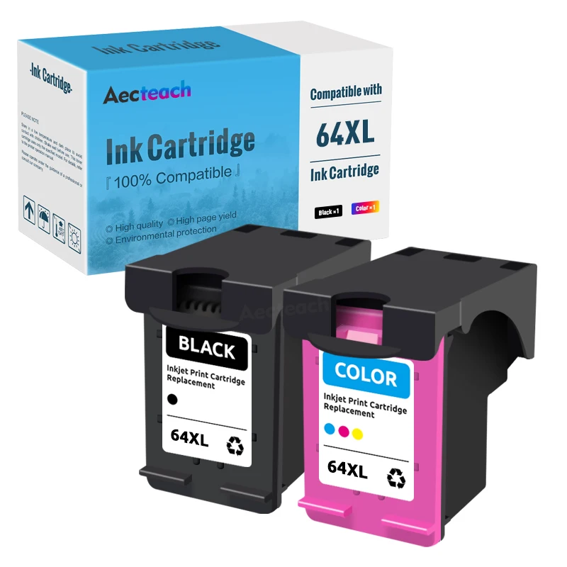 Aecteach 64XL 64 XL N9J92AN N9J91AN Refillable Ink Cartridge For HP ENVY Photo 6220 6230 6232 6252 6255 6258 7120 7130 7132 7155