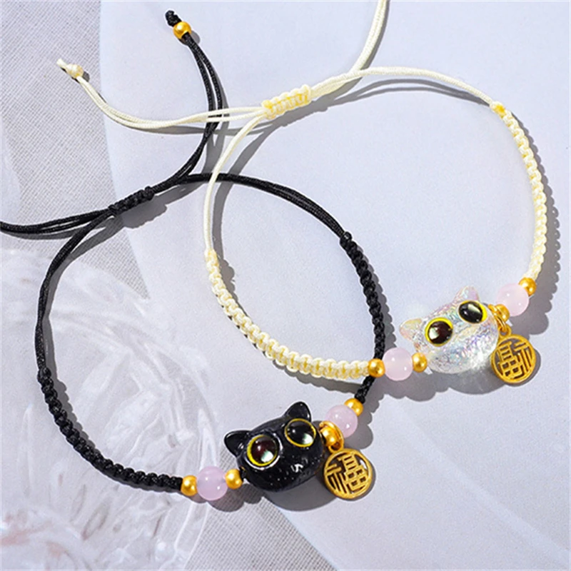 Cute Big Eyes Cat Adjustable Bracelet Couple Friendship Unique Elegant Fashion Jewelry Cat Charm Bracelet Gift