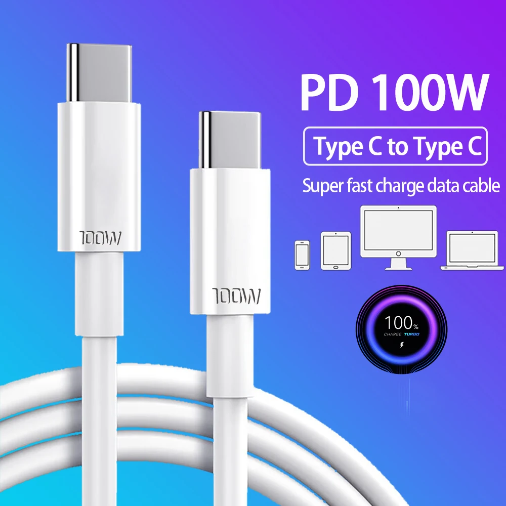 100W Fast Charging USB C To USB C Cable for Samsung Xiaomi Huawei OPPO Charger Type C Data Cord for MacBook Pro IPad Pro