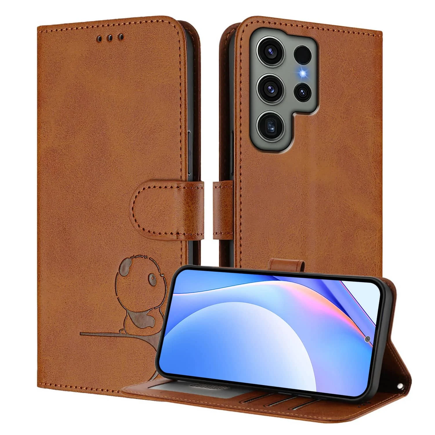 coque RFID Blocking Wallet Case for Samsung Galaxy S23 S22 S21 S20 Ultra S10 S9 S8 Plus S7 S6 Edge, Panda Flip Cover,Card Holder