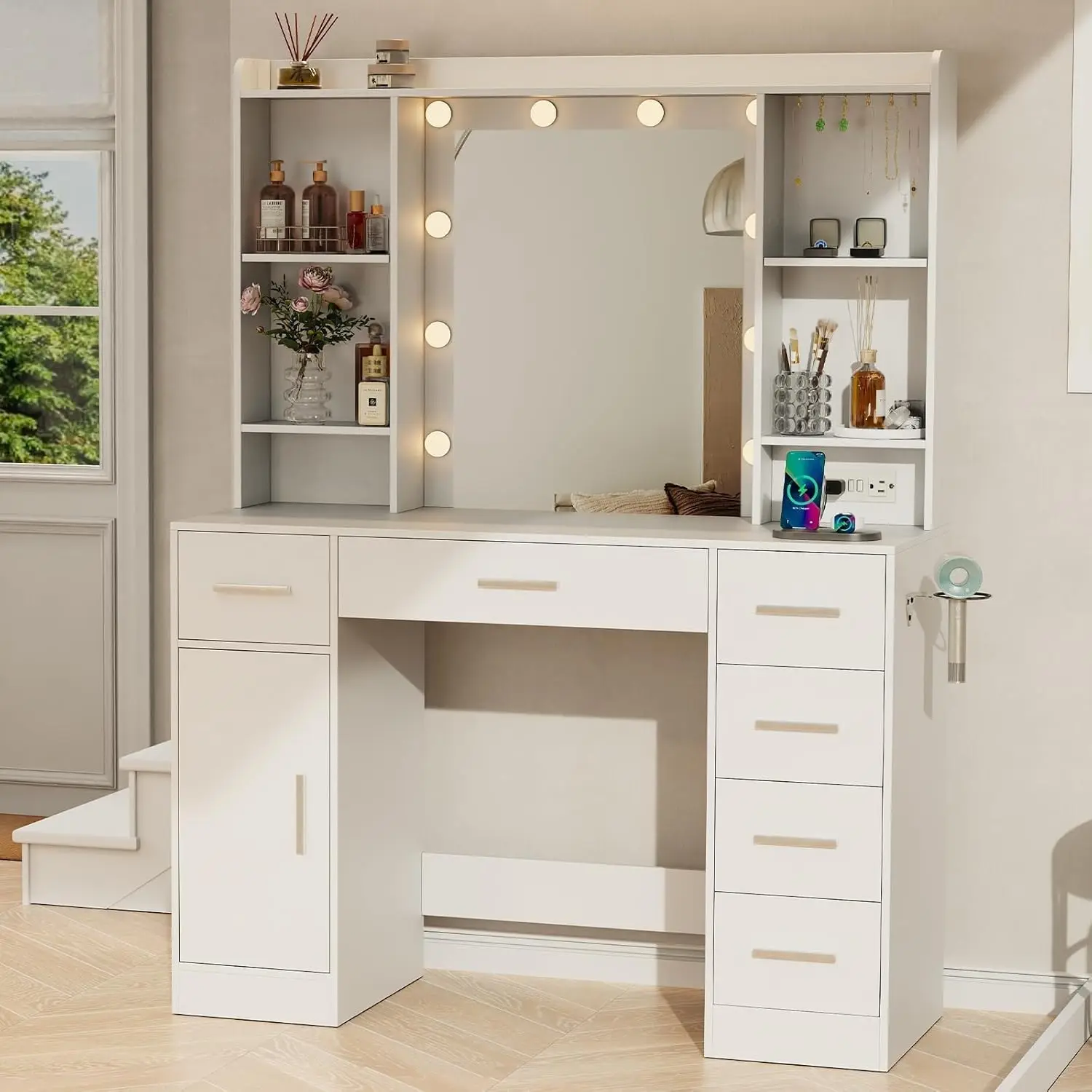 Makeup Vanity Desk with Mirror and Lights, 43.3