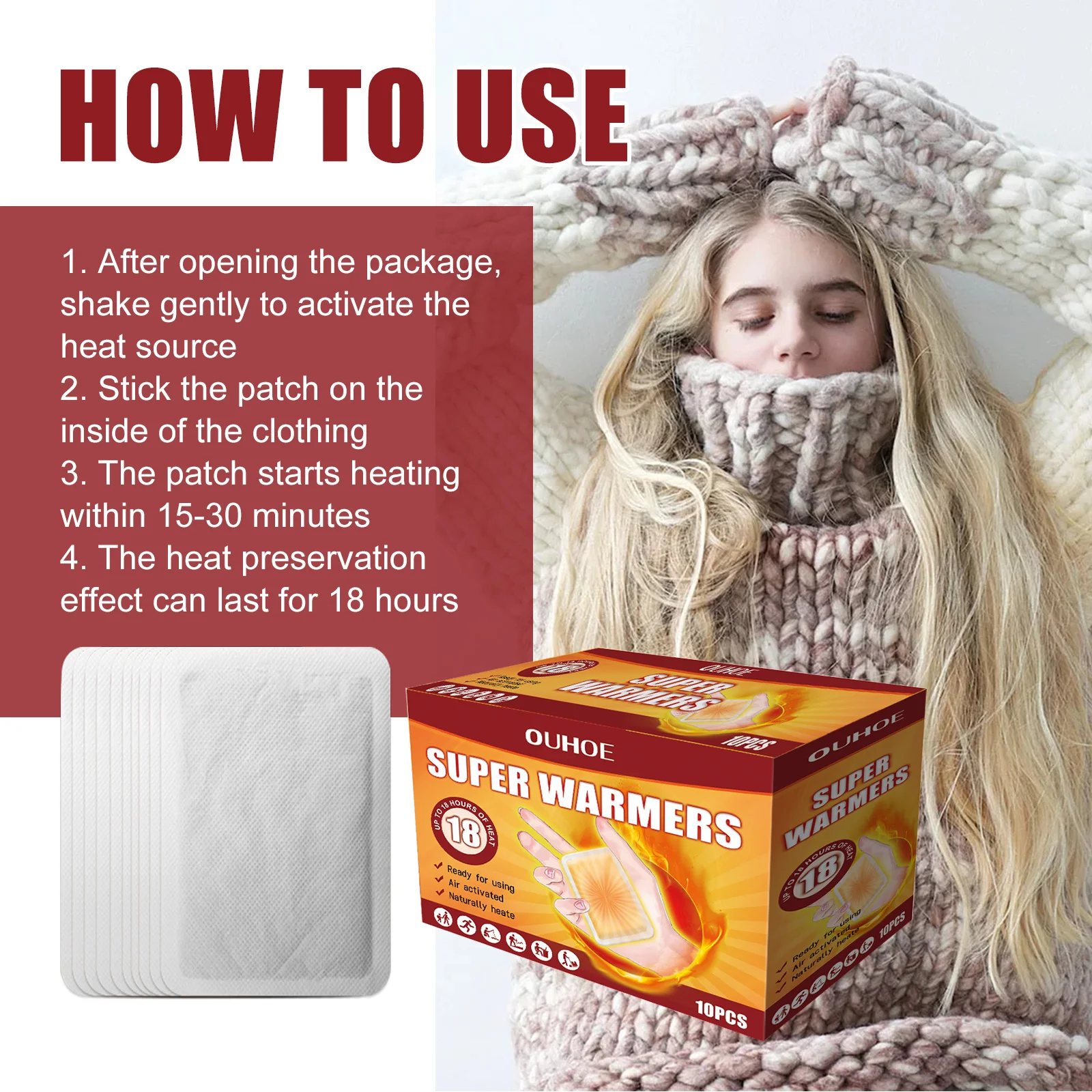 OUHOE Disposable Hand Warmers Safe Heating Essentials For Winter Heating Pads Keep Hand Leg Foot Warm Pastes Easy To Carry