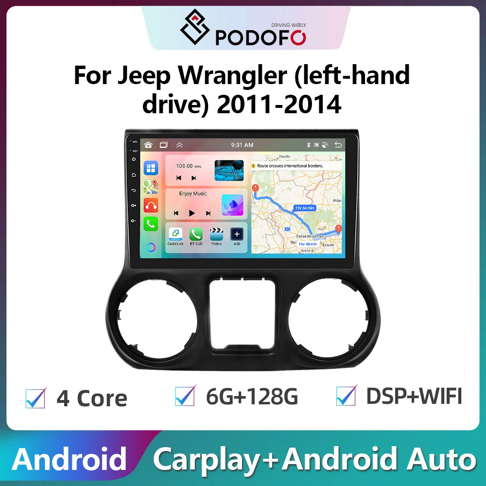 

Podofo 2 Din Android Car Radio Multimidia Video Player For Jeep Wrangler GPS Navigation 2din Carplay Auto Stereo No DVD