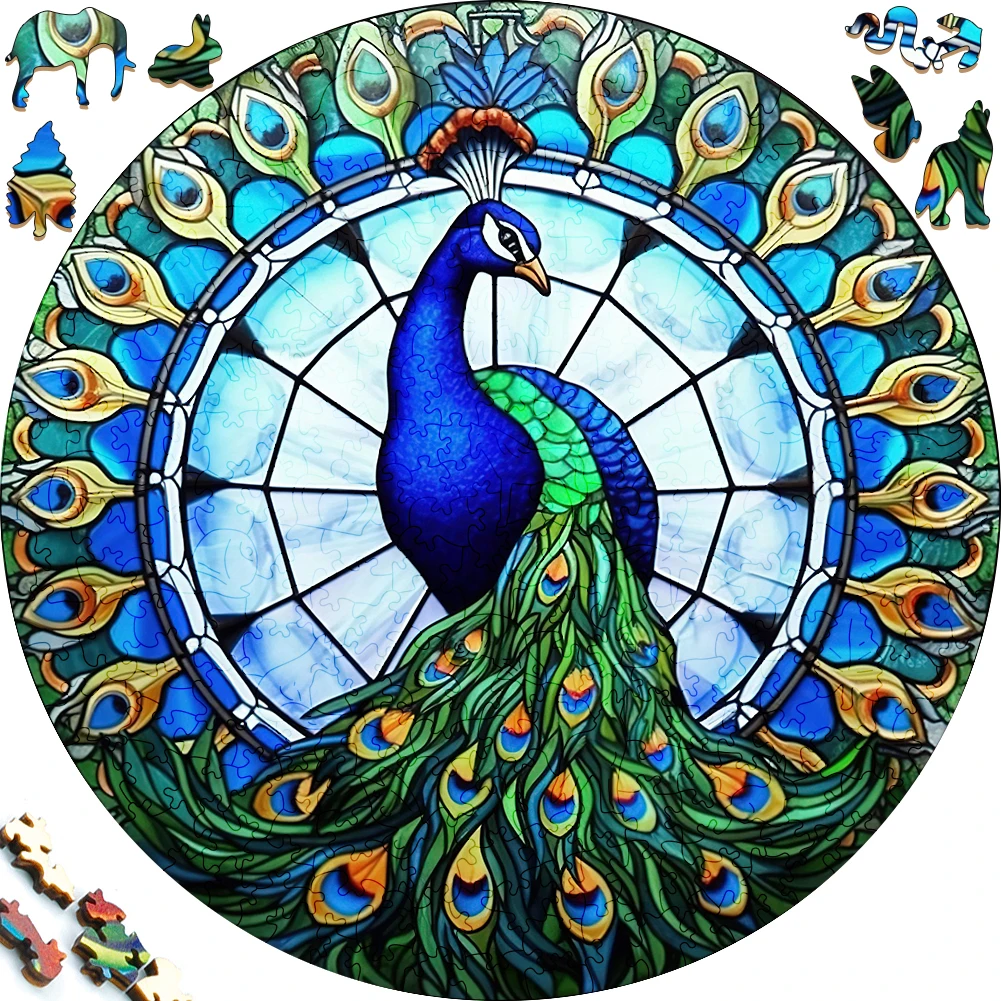 

Wooden Puzzle Painted Peacock Funny Toy Animal Wood Puzzles Smart Games Round Shaped Jigsaw Puzzle Best Gift For Adults And Kids