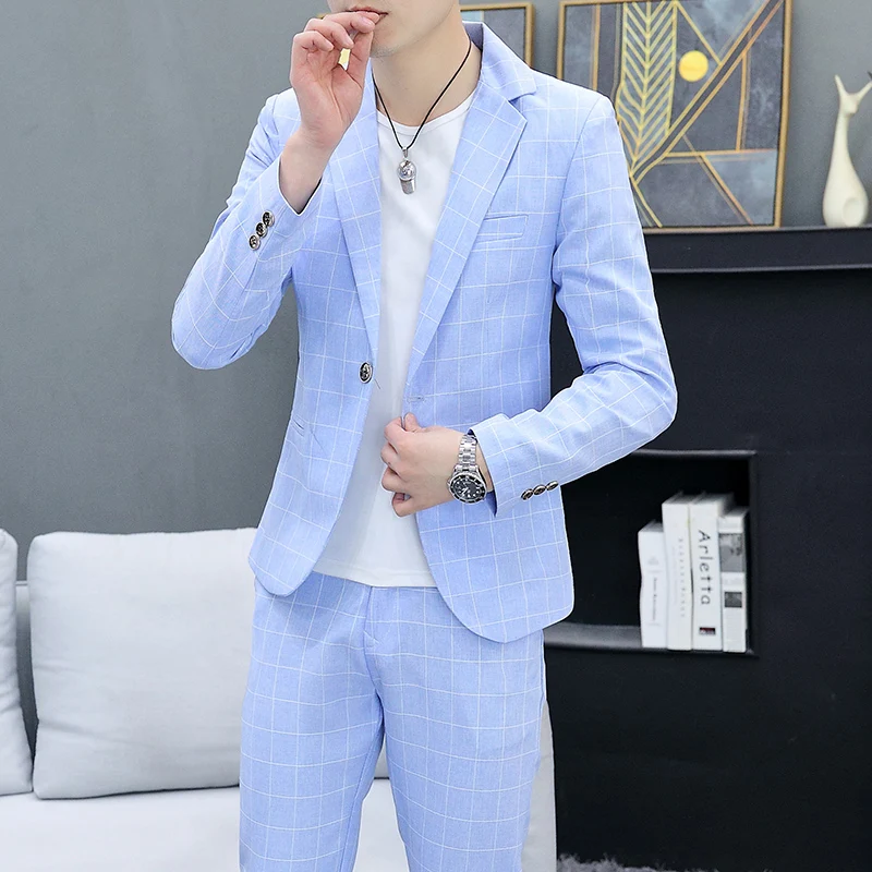 (suit + trousers) Spring and Autumn Korean slim fashion handsome coat hair stylist British style casual trend men\'s two-piece se