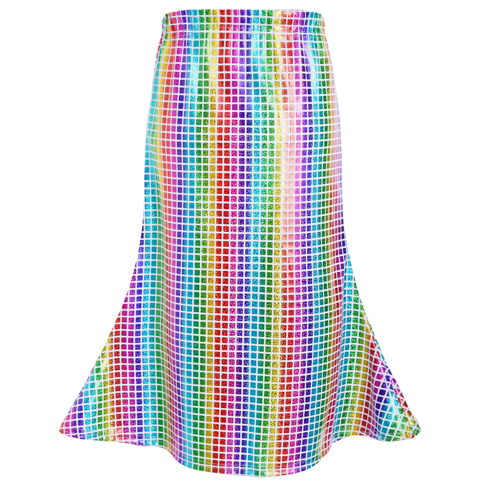 Girls Metallic Plaid Skirts Elastic Waistband Skirt for Mermaid Cosplay Halloween Costume Masquerade Role-Playing Outfits