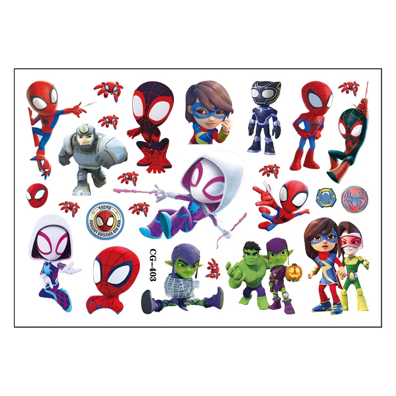 Marvel Spider Man Tattoo Stickers Anime Figures Hawkeye Iron Man Kids Cute Birthday Party Tattoo Stickers Water Transfer Sticker