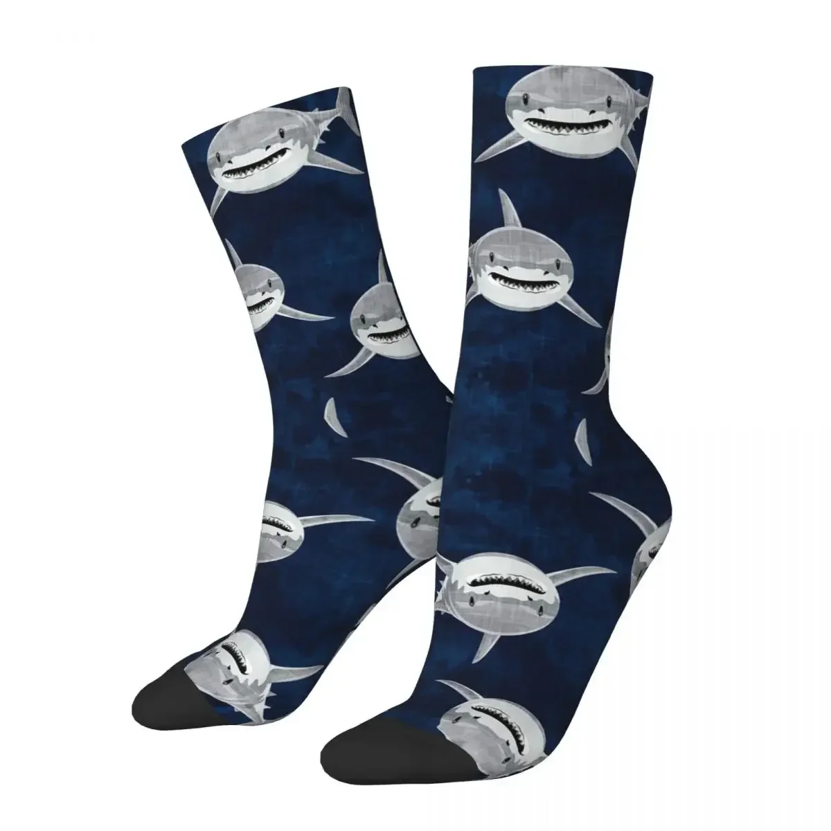 Sharks! - Dark Blue Socks Harajuku High Quality Stockings All Season Long Socks Accessories for Man's Woman's Gifts