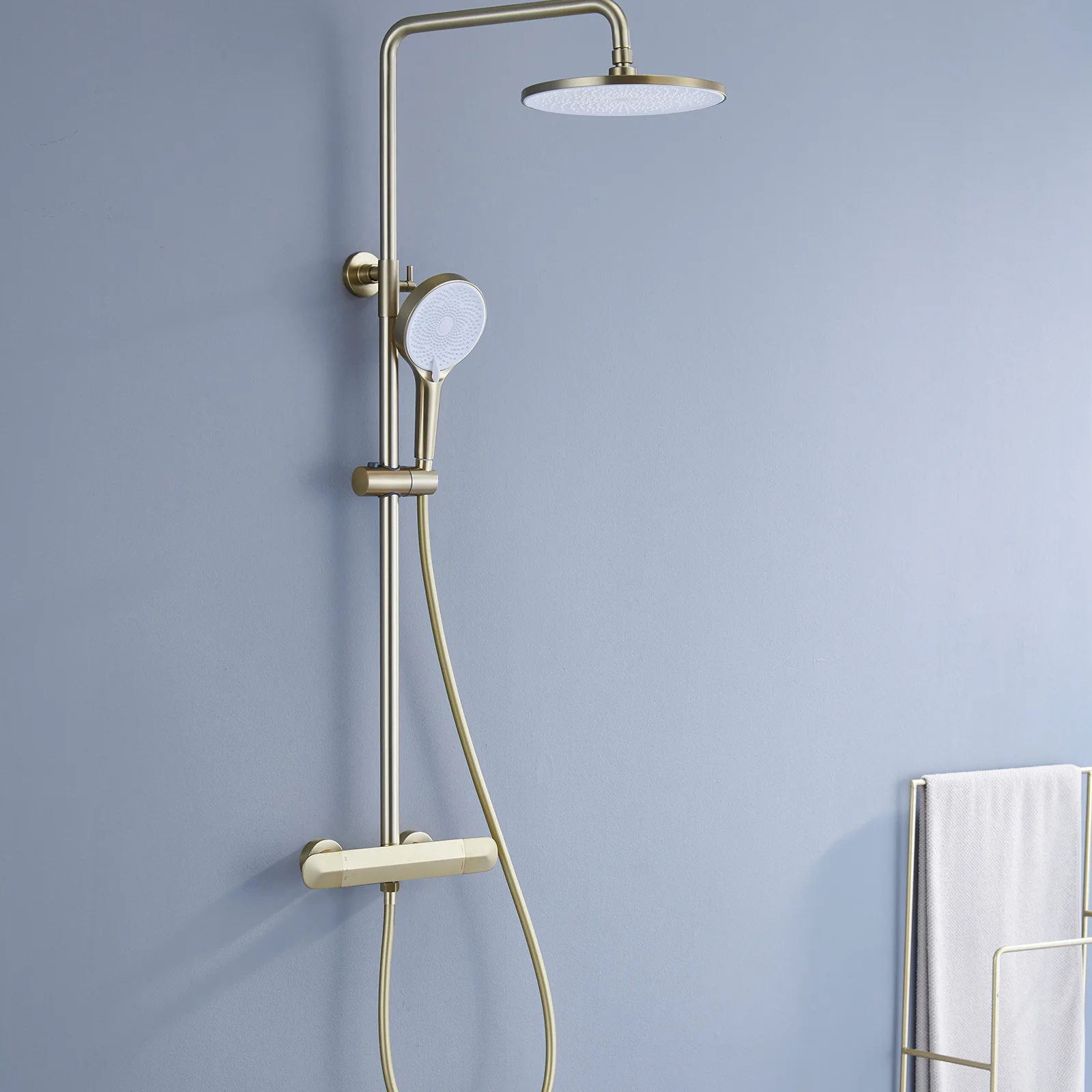 Bathroom, Bathroom, Hot And Cold Three-function Bathroom, Surface-mounted Shower, Wire Gold Wall Shower Set