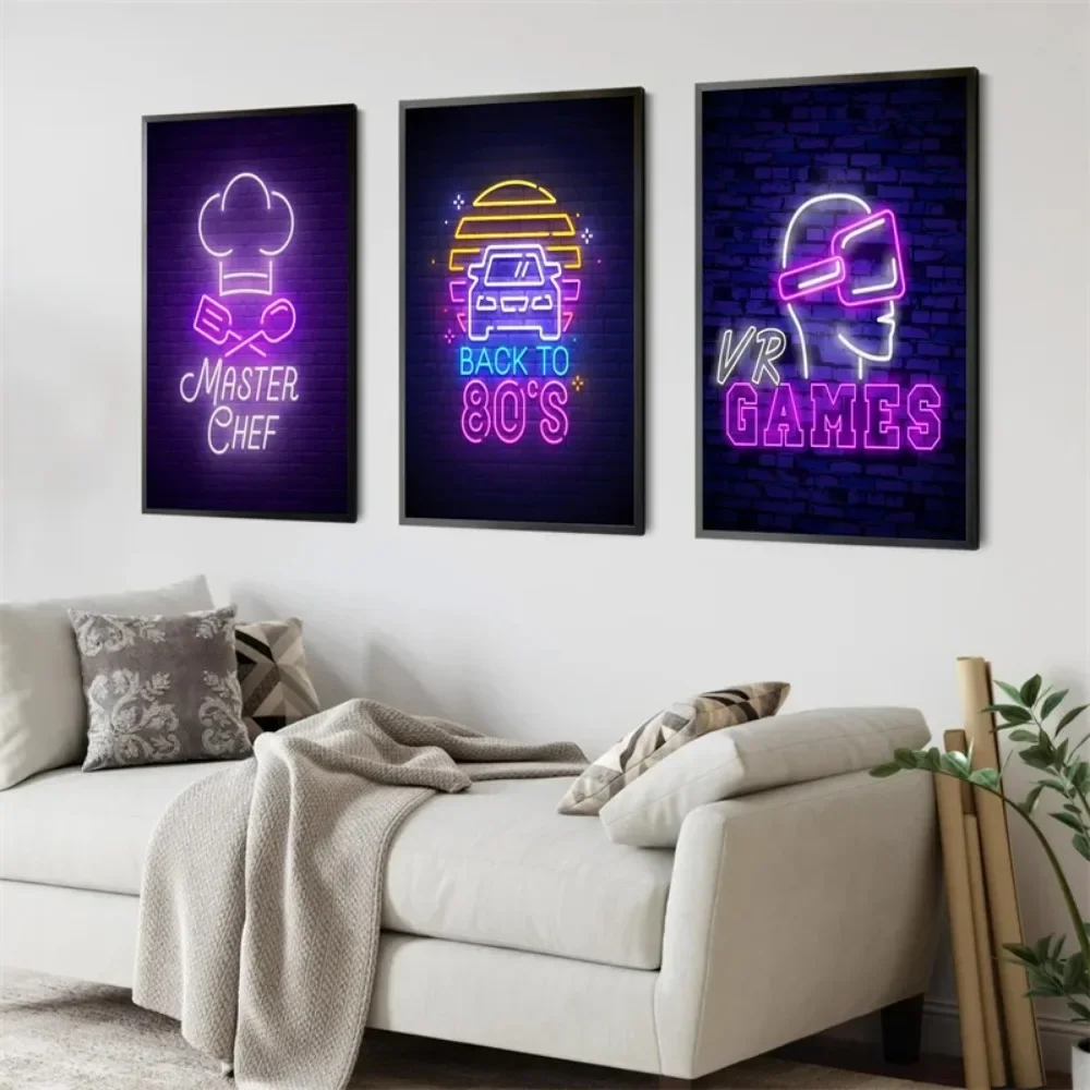 Back To 80S Pro Gamer Neon Sign Poster Canvas Painting Wall Art Decoration Kawaii Room Decor Play Game Vr Console Home Decor