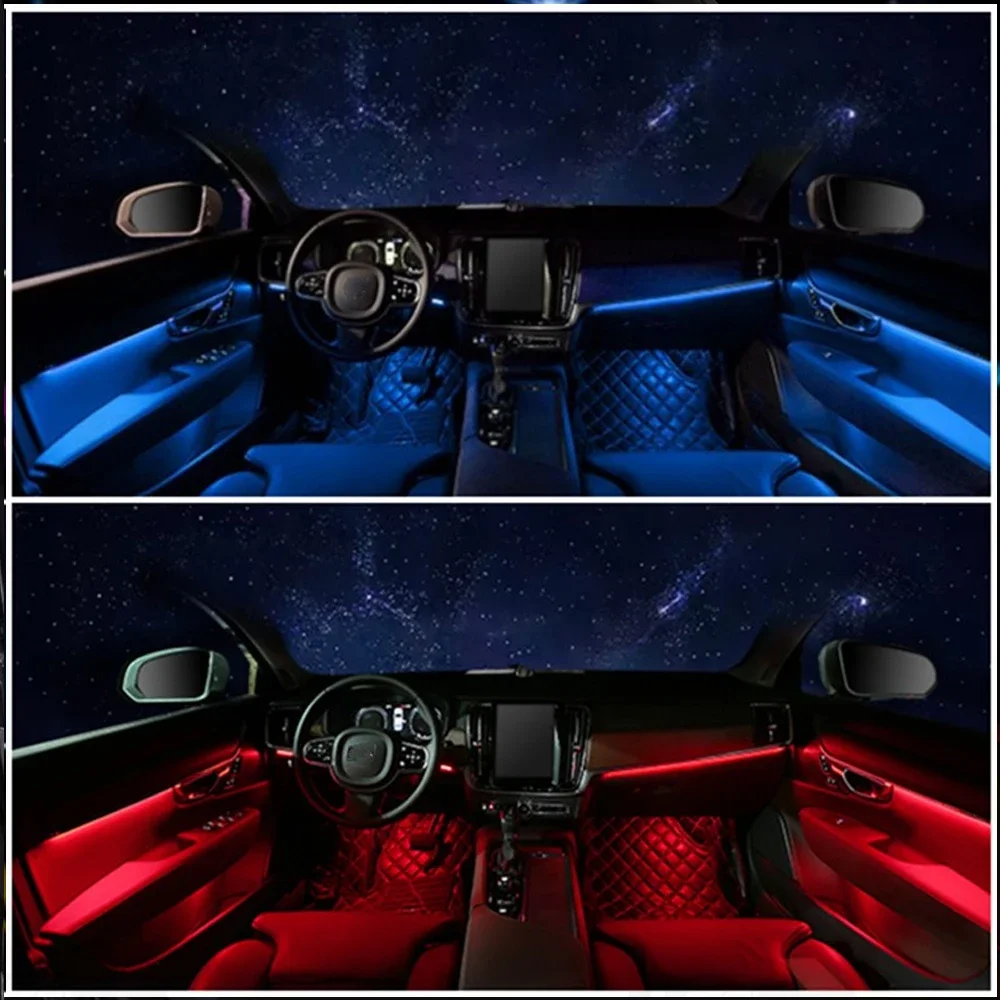 led Ambient Ligh For Volvo S90 2017-2020 Button Control Decorative Ambient Light LED Atmosphere Lamp illuminated Strip 64 colors