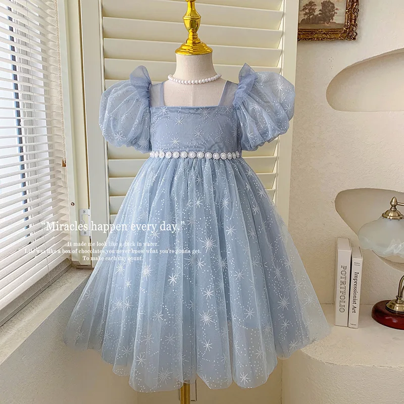 Manga bolha infantil Saia de tule, vestido de verão feminino, doce vestido de princesa gracioso, moda, Novo, 2024