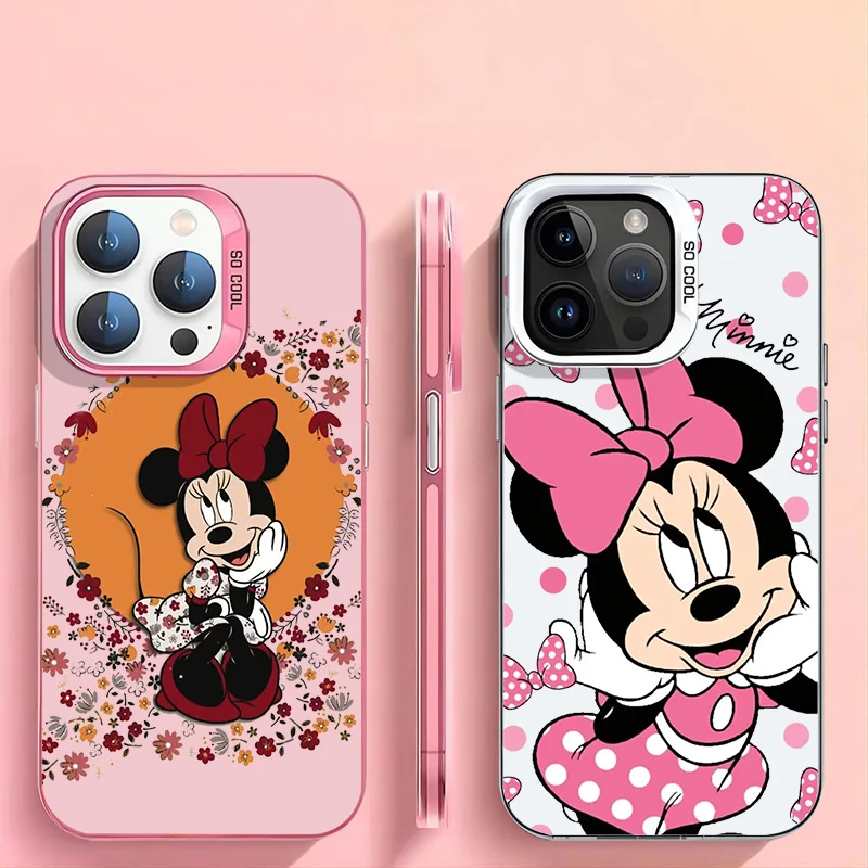 Flower Minnie Mickey Mouse For Apple iPhone 15 14 13 12 11 XS Max XR X 8 7 Pro Plus Soft Colorful Silver Phone Case