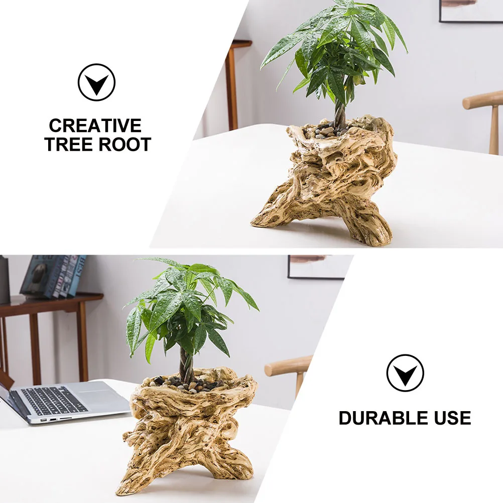 

Creative Tree Root Design Flowerpot Practical Succulents Pot Tabletop Decoration Long Lasting Use for Balcony Indoor Outdoors