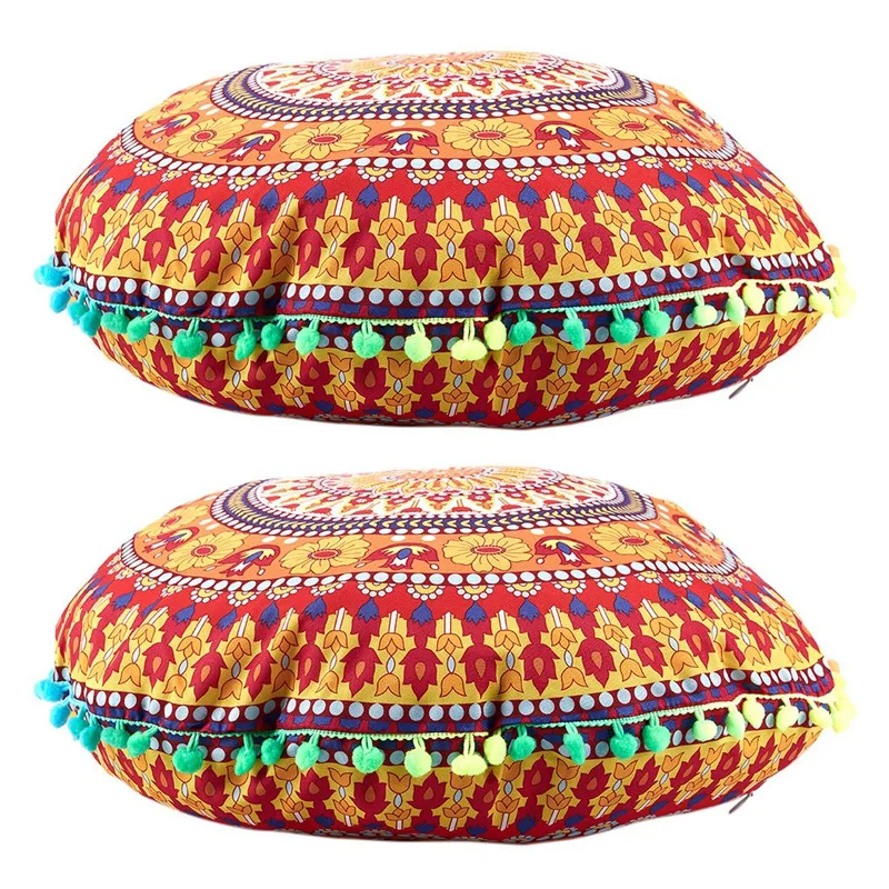 

2X Indian Mandala Floor Pillows Round Bohemian Cushion Cushions Pillows Cover Case 13