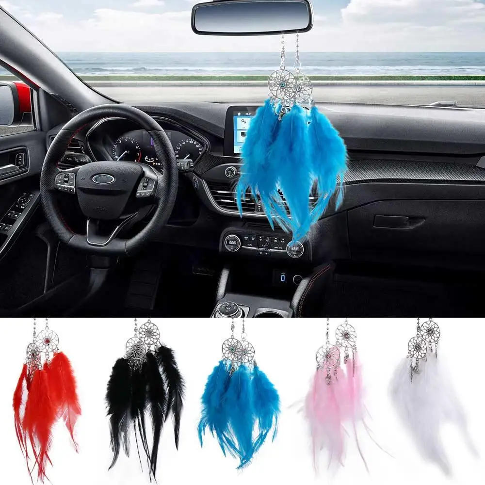 Lucky Gifts Rearview Mirror Wall Hanging Handmade Decoration Home Car Pendant Wind Chimes Feather Dream Catcher Dreamcatcher