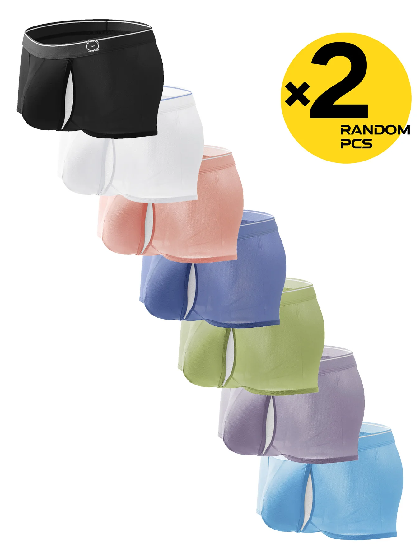 2PC Men's Ice Silk Space Pod Boxer Briefs Thin Anti-Wear Cool  Sexy See-Through Youth College Students Four Corners Underwear