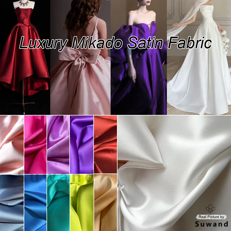 

Luxury White Stiff Mikado Satin Fabric, Evening Bridal Wedding Dress Suit Fabric, Twill Satin DIY Sewing Material