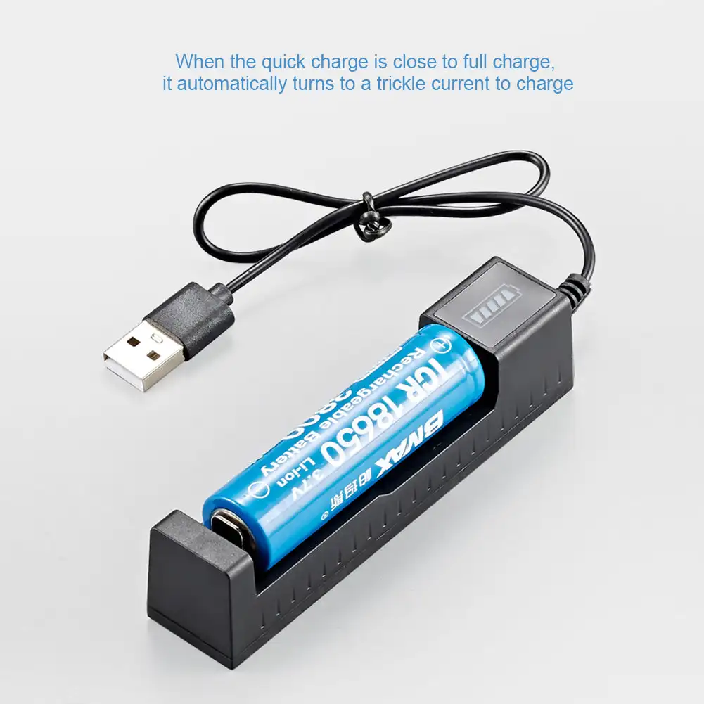 Universal 1 Slot USB Battery Charger Adapter LED Smart Charging for Rechargeable Batteries Li-ion 18650 26650 14500 18500 16650