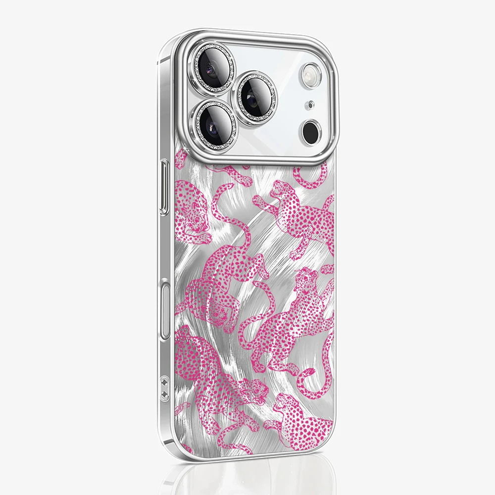 Luxuriöse Leopardenmuster-INS-Hüllen für iPhone 15 16 17 14 Pro Max Plus, iPhone 13 12 11 7 8 XS XR, mit plattierter Linsenschutzfolie. – Detail 11