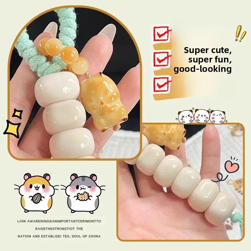 Natural Ivory Nut Carved Mini Tofu Cube Wenwan Hand Twist Handstring Gradient Candied Haw Stress Relief Bodhi Lucky Luxury 2026