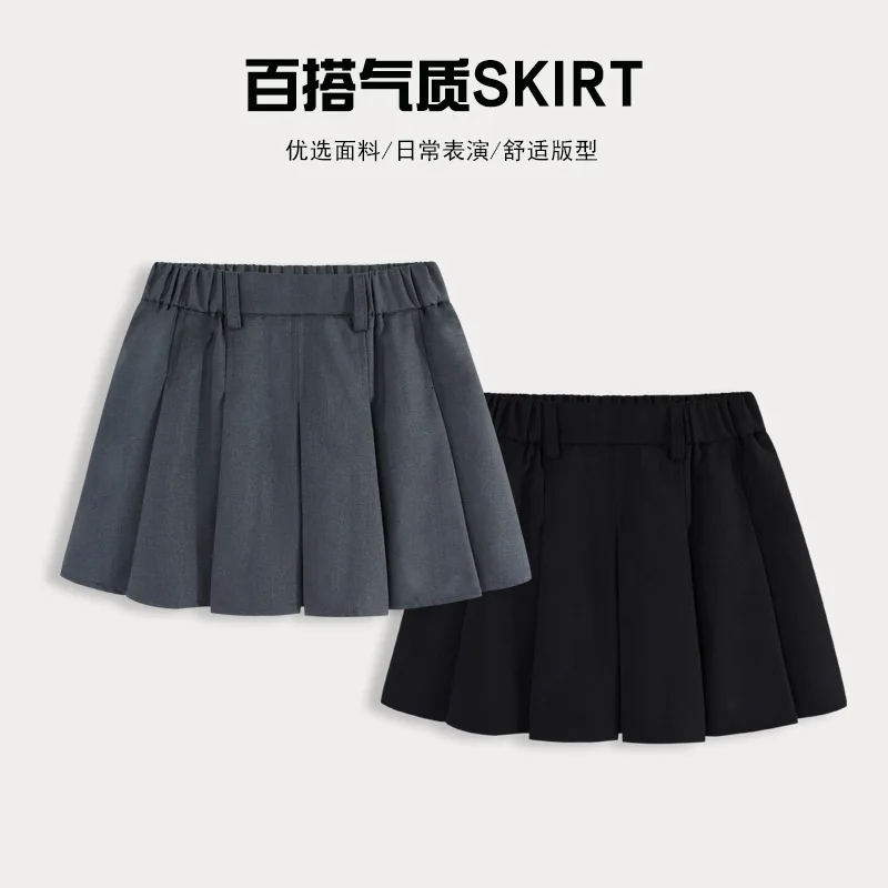 Kids Wrinkle Free Knife Mini Pleat Skirt Elastic Waist Performance Daily Wear High Quality Girls School Bottoms Gray Black Navy