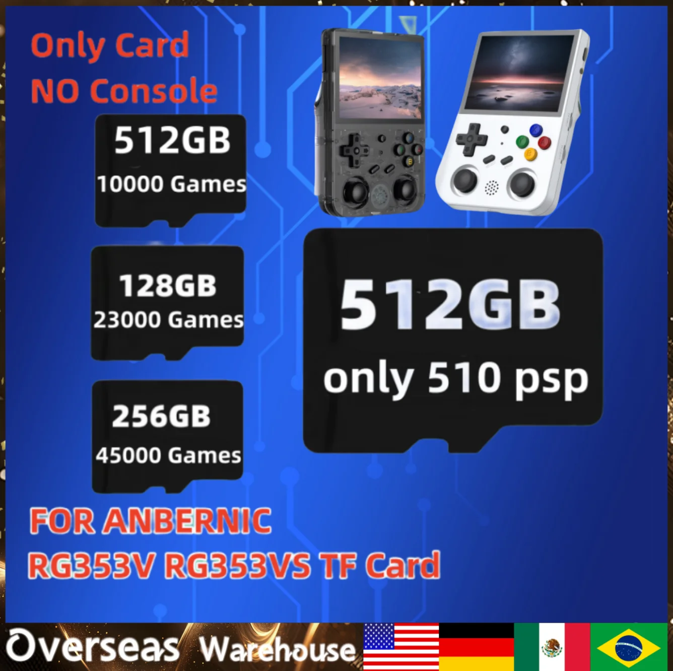 

For ANBERNIC RG353V RG353VS TF Card Preloaded Games Memory Card 512G Retro Handheld Game card PSP DC SS PS1 NDS100K Games