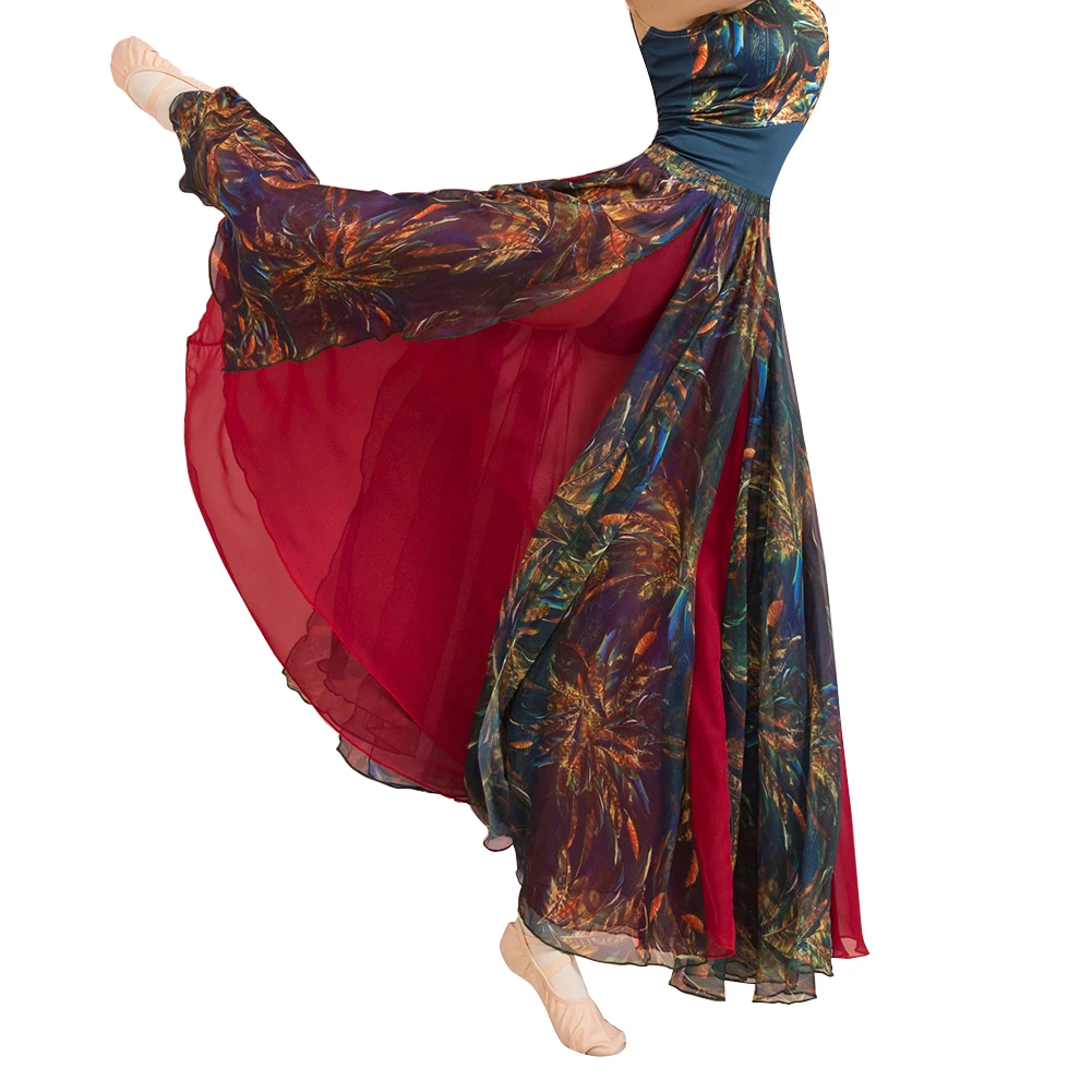 Vrouwen Buikdans Rok Buikdans Kostuum Flowy 360 Graden Rok Gedrukt Buikdans Rokken Volwassen Chiffon Bellydance Rok