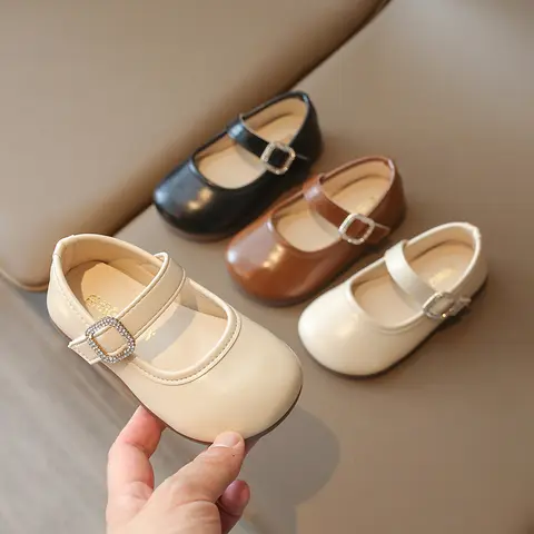 Girls Toddler Shoes 2-12 Years Old Brown Round Head Fashion Hundred Girls Mary Jane Shoes Beige Non-slip Children's Baby Sandals