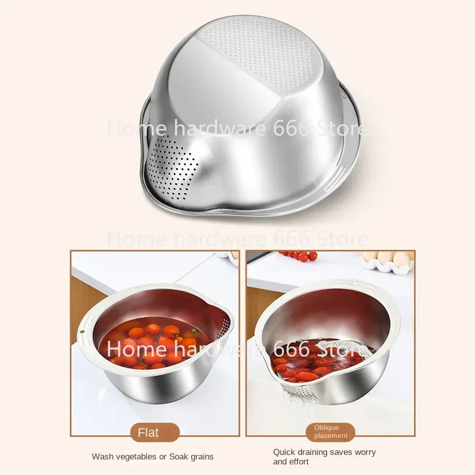 Rice Washer Strainer Bowl Stainless Steel 304 Rice Washing Bowl Rice Sieve Colander Fruit And Vegetable Strainer Kitchen Tools