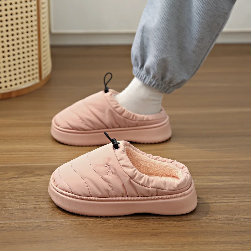 Female Winter New Warm Thick Soles Without Heel-covered Half Slipper Indoor and Outdoor Waterproof Home Cotton Shoes for Women