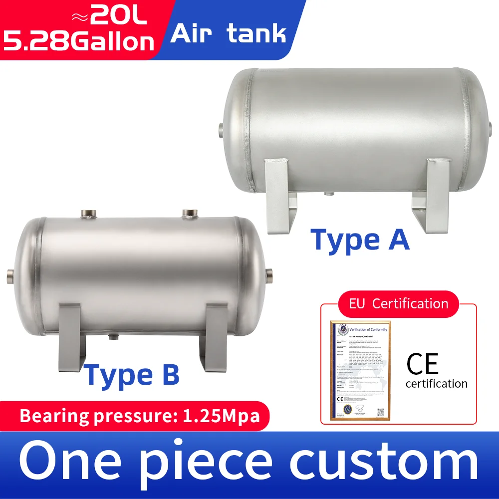 20L 304 Stainless Steel Horizontal 12Bar Air Compressor Buffer Tank with Bracket for Pneumatic System Air Suspension