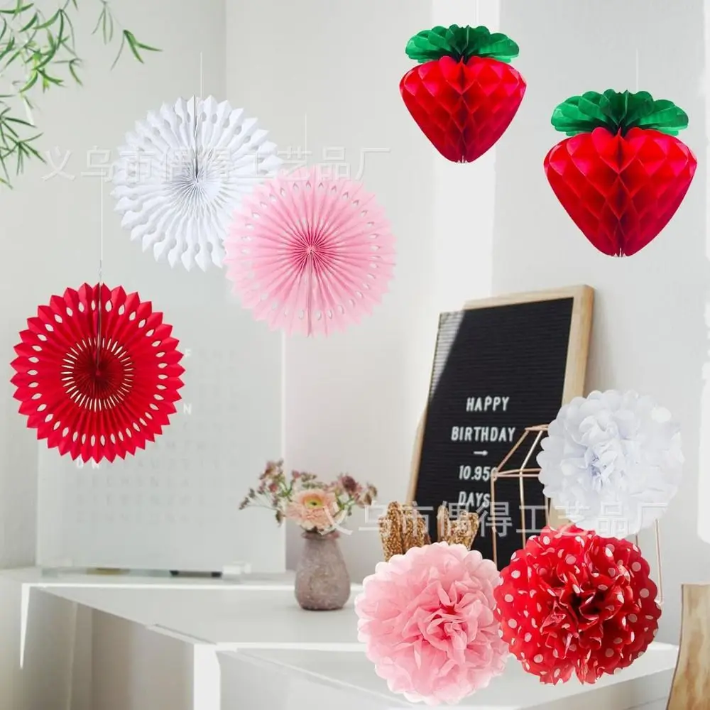 22PCS Red&Pink 3D Paper Flower Atmosphere Decoration Accessories Honeycomb Flower Paper Tissue Ornament