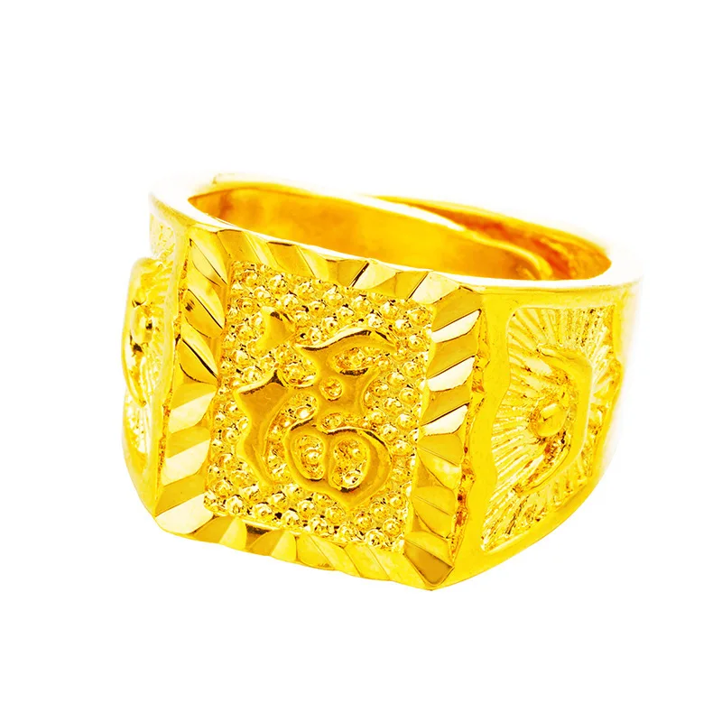 

Мужское открытое кольцо Lucky Character & Wealth Ingot (24K AU999) — пескоструйный Lucky Character, 3D Ingot Facets, Street Cool